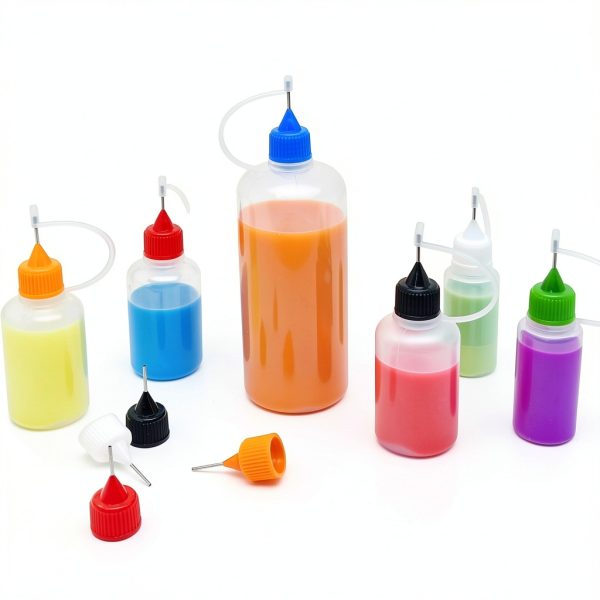 12 Pcs Precision Tip Applicator Bottles, 1 Ounce Translucent Glue Bottles, with 2 Mini Funnel for Paper Quilling DIY Craft, Multicolor Lids-5