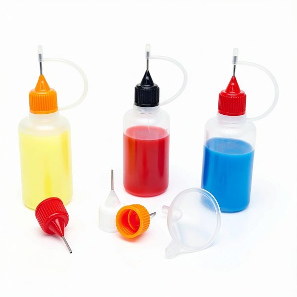 12 Pcs Precision Tip Applicator Bottles, 1 Ounce Translucent Glue Bottles, with 2 Mini Funnel for Paper Quilling DIY Craft, Multicolor Lids-4